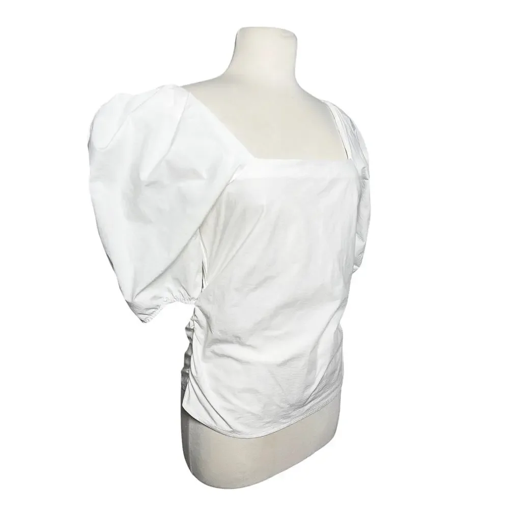 ZARA Women’s Boho Square Neck White Puff Sleeve Peasant Top